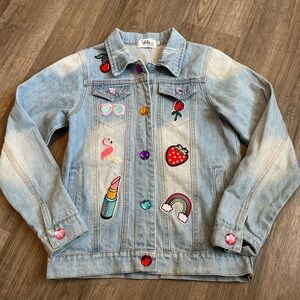 Lola + The Boys Light Blue Denim Jacket with Colorful Patches
